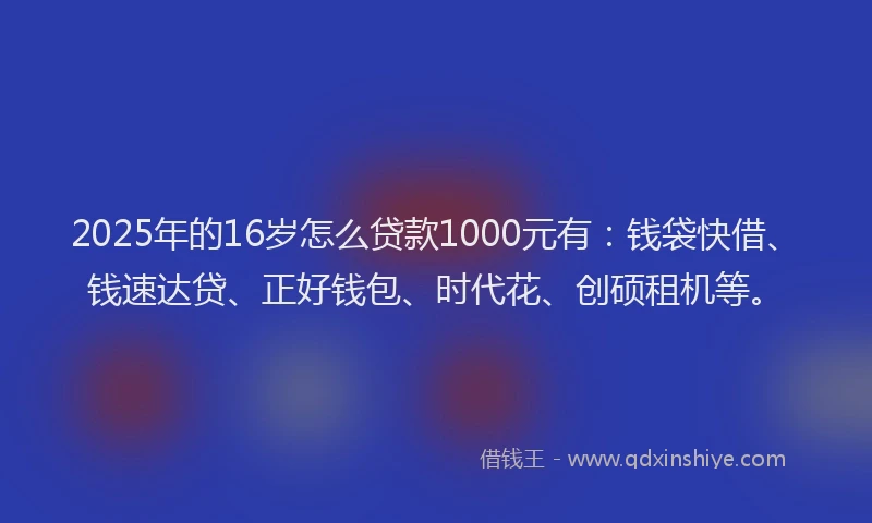 2025年的16岁怎么贷款1000元有：钱袋快借、钱速达贷、正好钱包、时代花、创硕租机等。