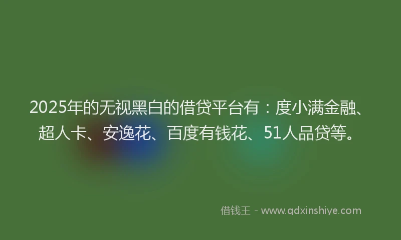 2025年的无视黑白的借贷平台有：度小满金融、超人卡、安逸花、百度有钱花、51人品贷等。