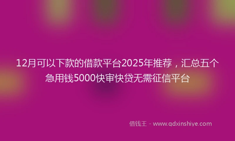12月可以下款的借款平台2025年推荐，汇总五个急用钱5000快审快贷无需征信平台