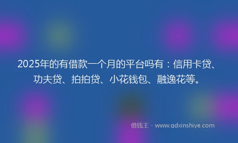 2025年的有借款一个月的平台吗有：信用卡贷、功夫贷、拍拍贷、小花钱包、融逸花等。
