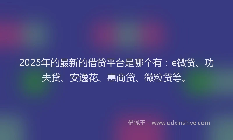 2025年的最新的借贷平台是哪个有：e微贷、功夫贷、安逸花、惠商贷、微粒贷等。