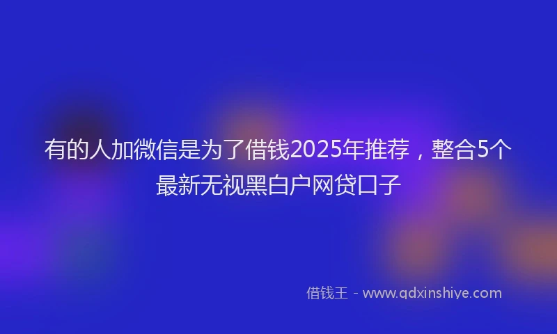 有的人加微信是为了借钱2025年推荐，整合5个最新无视黑白户网贷口子