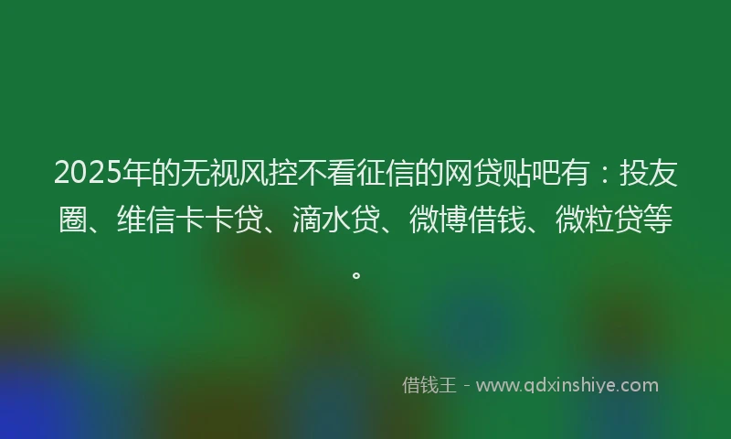 2025年的无视风控不看征信的网贷贴吧有：投友圈、维信卡卡贷、滴水贷、微博借钱、微粒贷等。