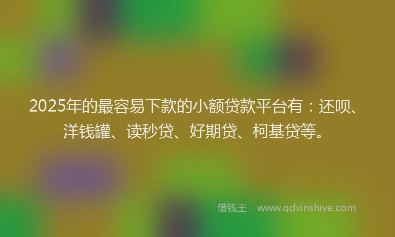 2025年的最容易下款的小额贷款平台有：还呗、洋钱罐、读秒贷、好期贷、柯基贷等。