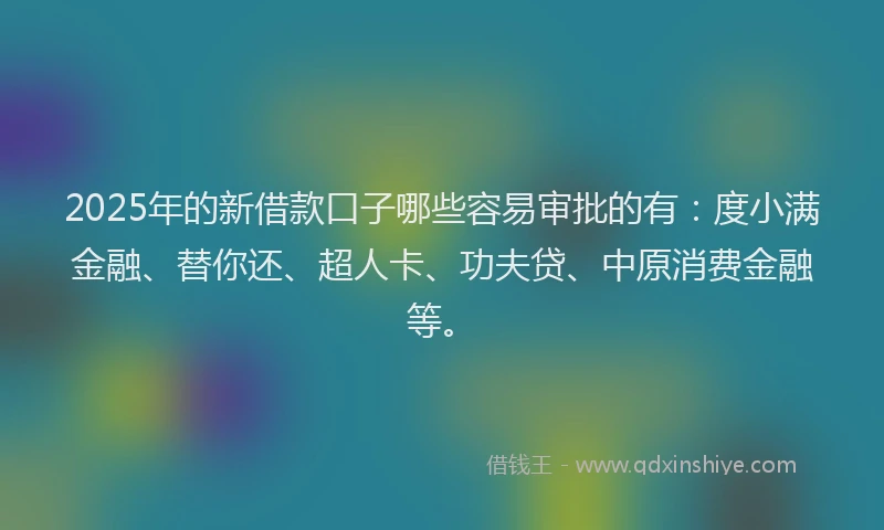 2025年的新借款口子哪些容易审批的有：度小满金融、替你还、超人卡、功夫贷、中原消费金融等。