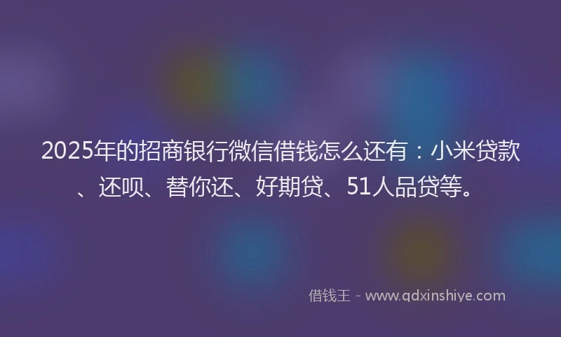 2025年的招商银行微信借钱怎么还有：小米贷款、还呗、替你还、好期贷、51人品贷等。