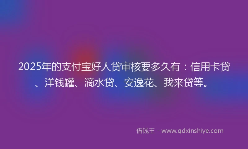 2025年的支付宝好人贷审核要多久有：信用卡贷、洋钱罐、滴水贷、安逸花、我来贷等。