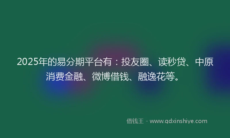 2025年的易分期平台有：投友圈、读秒贷、中原消费金融、微博借钱、融逸花等。
