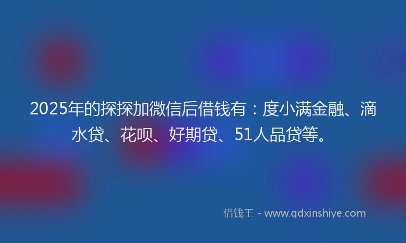 2025年的探探加微信后借钱有：度小满金融、滴水贷、花呗、好期贷、51人品贷等。