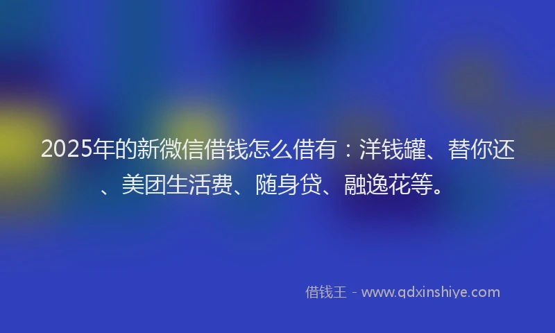 2025年的新微信借钱怎么借有：洋钱罐、替你还、美团生活费、随身贷、融逸花等。