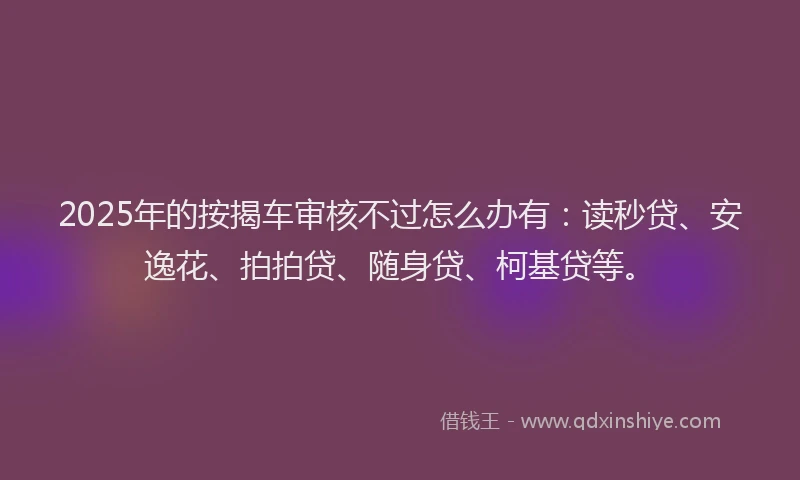 2025年的按揭车审核不过怎么办有：读秒贷、安逸花、拍拍贷、随身贷、柯基贷等。