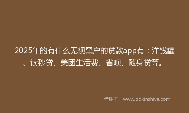 2025年的有什么无视黑户的贷款app有：洋钱罐、读秒贷、美团生活费、省呗、随身贷等。