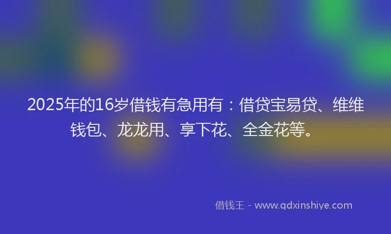 2025年的16岁借钱有急用有：借贷宝易贷、维维钱包、龙龙用、享下花、全金花等。