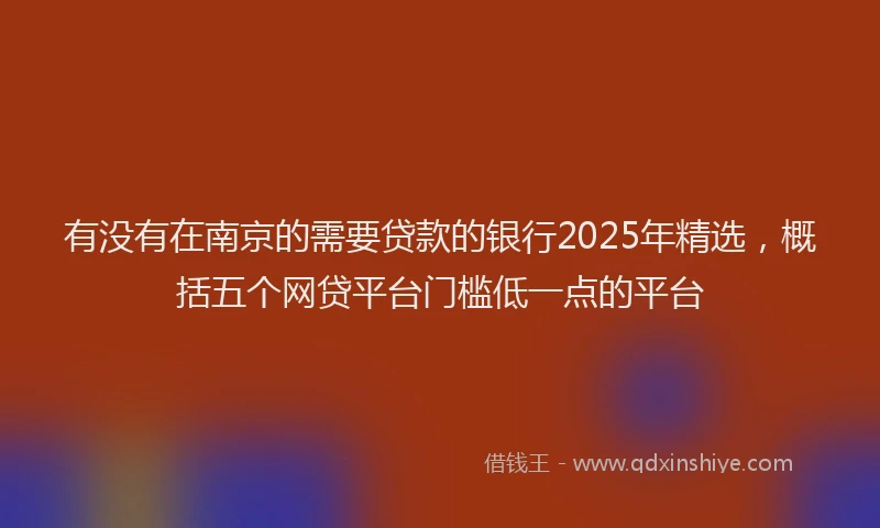 有没有在南京的需要贷款的银行2025年精选，概括五个网贷平台门槛低一点的平台