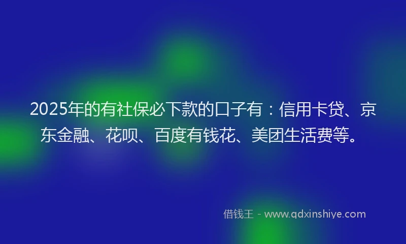 2025年的有社保必下款的口子有：信用卡贷、京东金融、花呗、百度有钱花、美团生活费等。