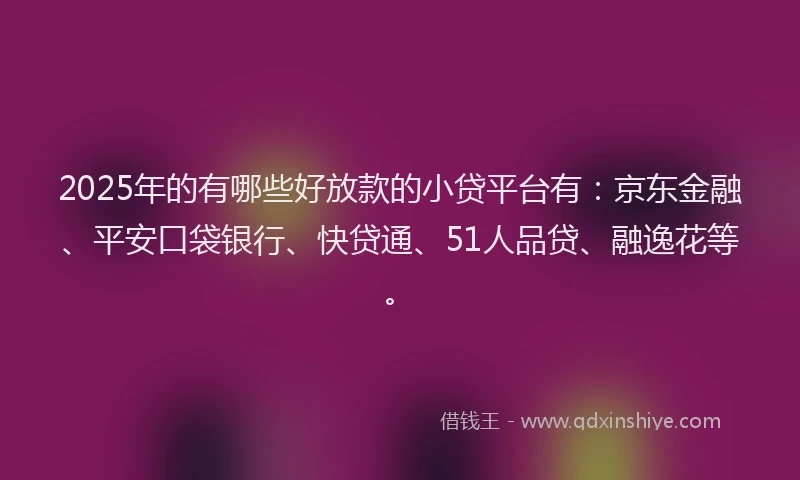2025年的有哪些好放款的小贷平台有：京东金融、平安口袋银行、快贷通、51人品贷、融逸花等。