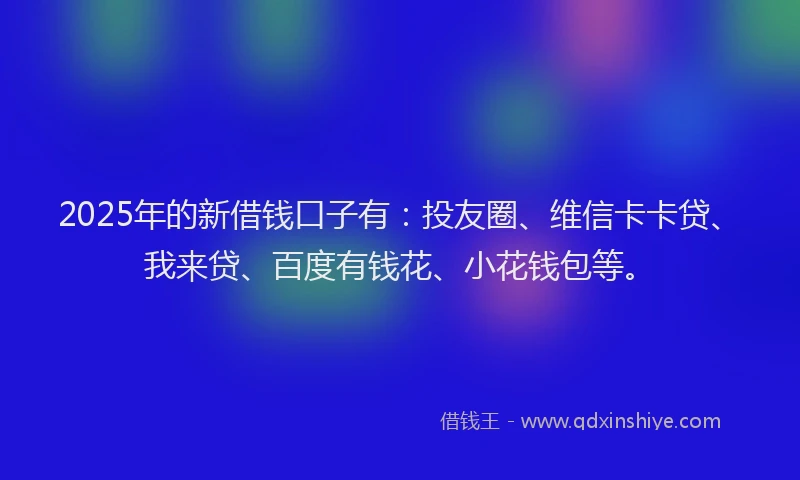 2025年的新借钱口子有：投友圈、维信卡卡贷、我来贷、百度有钱花、小花钱包等。