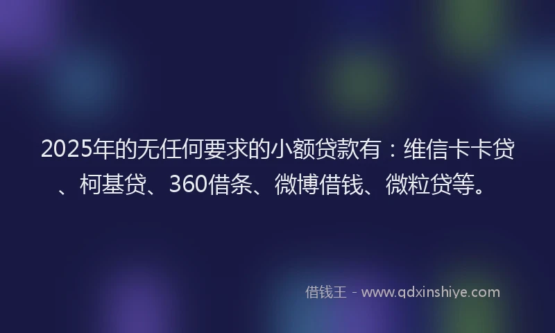 2025年的无任何要求的小额贷款有：维信卡卡贷、柯基贷、360借条、微博借钱、微粒贷等。