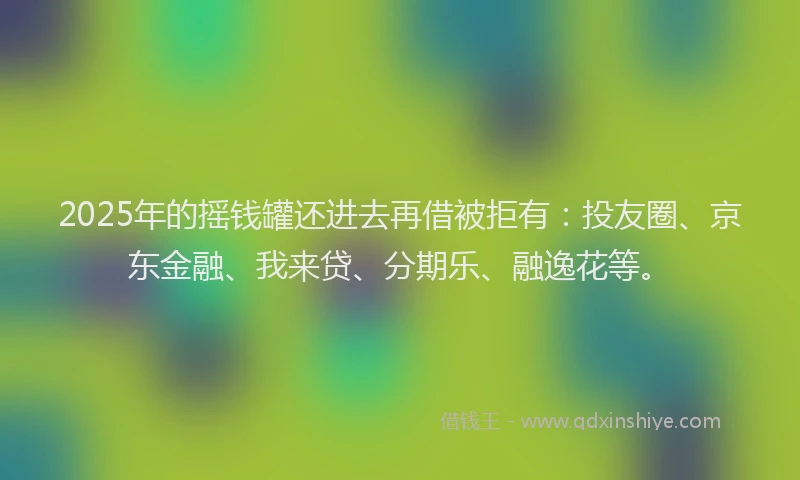 2025年的摇钱罐还进去再借被拒有：投友圈、京东金融、我来贷、分期乐、融逸花等。