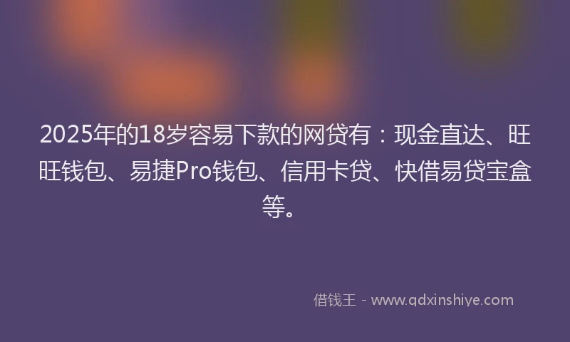 2025年的18岁容易下款的网贷有：现金直达、旺旺钱包、易捷Pro钱包、信用卡贷、快借易贷宝盒等。