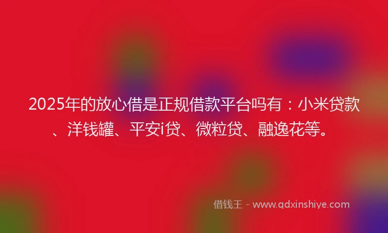 2025年的放心借是正规借款平台吗有：小米贷款、洋钱罐、平安i贷、微粒贷、融逸花等。