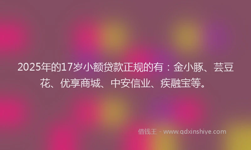 2025年的17岁小额贷款正规的有：金小豚、芸豆花、优享商城、中安信业、疾融宝等。
