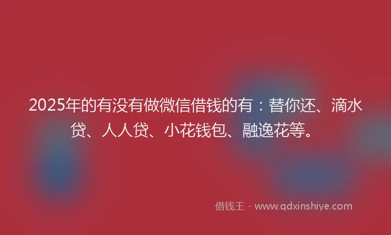 2025年的有没有做微信借钱的有：替你还、滴水贷、人人贷、小花钱包、融逸花等。