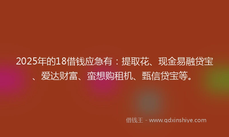 2025年的18借钱应急有：提取花、现金易融贷宝、爱达财富、蛮想购租机、甄信贷宝等。