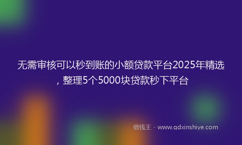 无需审核可以秒到账的小额贷款平台2025年精选，整理5个5000块贷款秒下平台