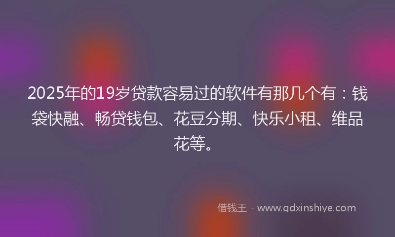 2025年的19岁贷款容易过的软件有那几个有：钱袋快融、畅贷钱包、花豆分期、快乐小租、维品花等。