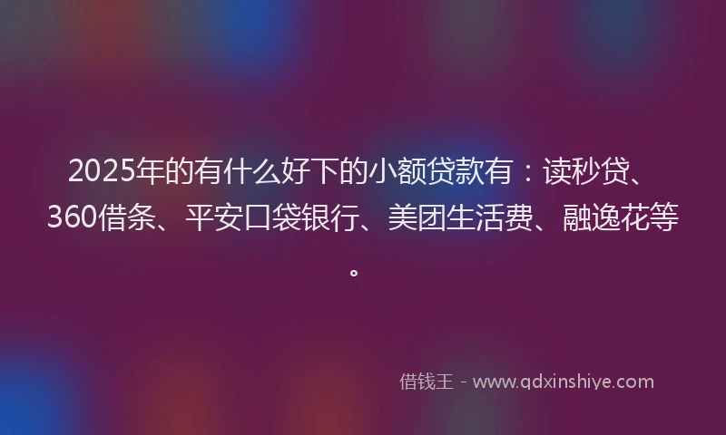 2025年的有什么好下的小额贷款有：读秒贷、360借条、平安口袋银行、美团生活费、融逸花等。