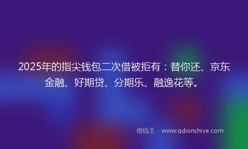 2025年的指尖钱包二次借被拒有：替你还、京东金融、好期贷、分期乐、融逸花等。