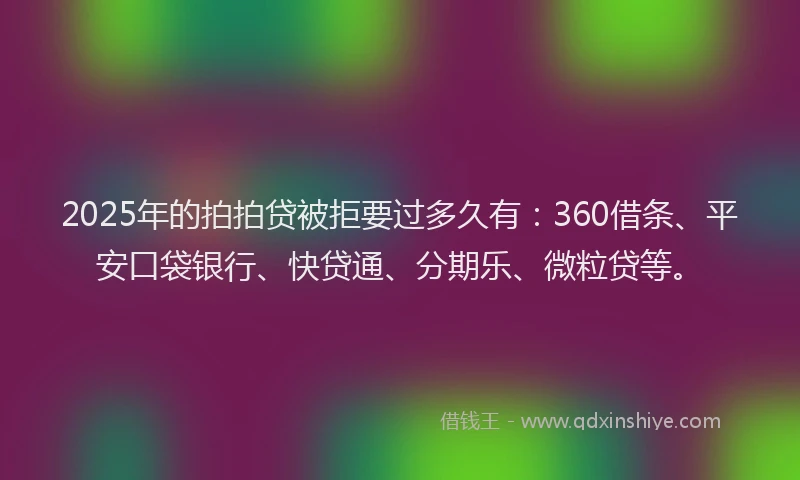 2025年的拍拍贷被拒要过多久有：360借条、平安口袋银行、快贷通、分期乐、微粒贷等。