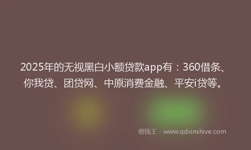 2025年的无视黑白小额贷款app有：360借条、你我贷、团贷网、中原消费金融、平安i贷等。