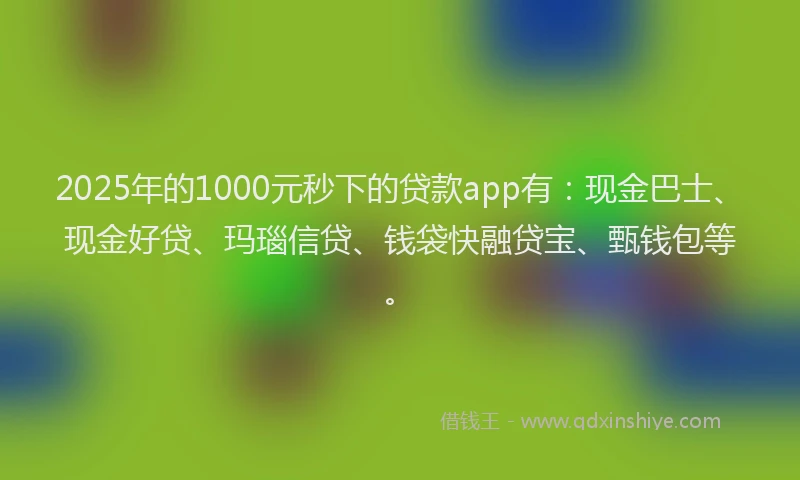 2025年的1000元秒下的贷款app有：现金巴士、现金好贷、玛瑙信贷、钱袋快融贷宝、甄钱包等。