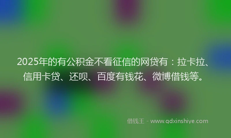 2025年的有公积金不看征信的网贷有：拉卡拉、信用卡贷、还呗、百度有钱花、微博借钱等。
