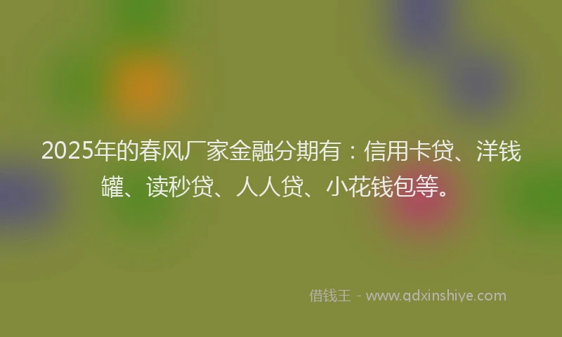 2025年的春风厂家金融分期有：信用卡贷、洋钱罐、读秒贷、人人贷、小花钱包等。