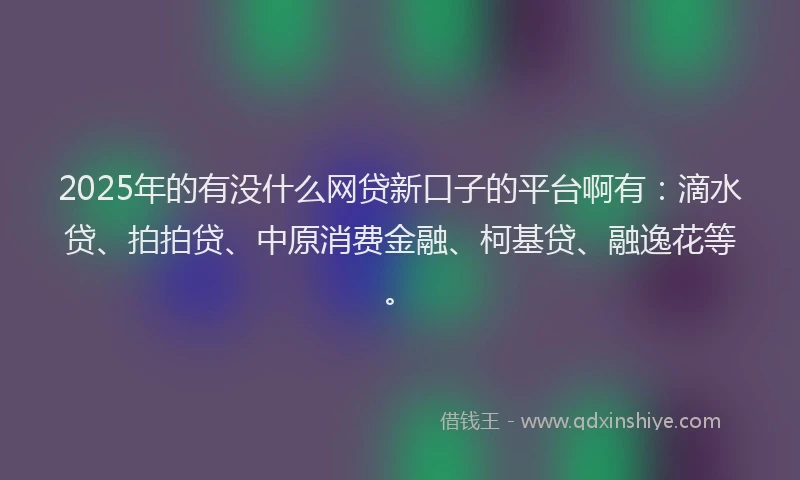 2025年的有没什么网贷新口子的平台啊有：滴水贷、拍拍贷、中原消费金融、柯基贷、融逸花等。