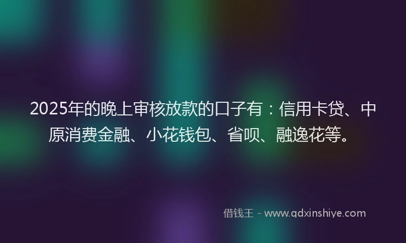 2025年的晚上审核放款的口子有：信用卡贷、中原消费金融、小花钱包、省呗、融逸花等。
