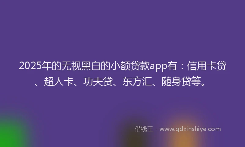 2025年的无视黑白的小额贷款app有：信用卡贷、超人卡、功夫贷、东方汇、随身贷等。