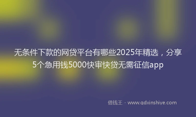 无条件下款的网贷平台有哪些2025年精选，分享5个急用钱5000快审快贷无需征信app