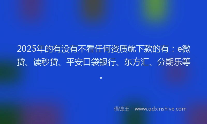 2025年的有没有不看任何资质就下款的有：e微贷、读秒贷、平安口袋银行、东方汇、分期乐等。
