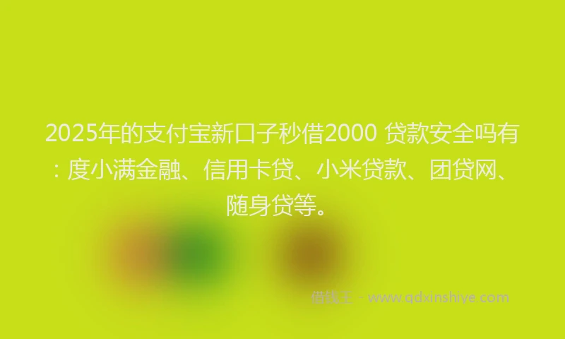 2025年的支付宝新口子秒借2000 贷款安全吗有：度小满金融、信用卡贷、小米贷款、团贷网、随身贷等。