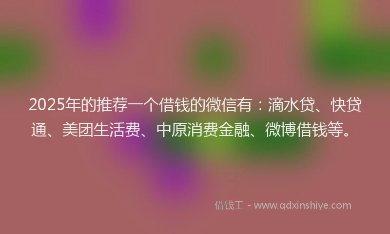 2025年的推荐一个借钱的微信有：滴水贷、快贷通、美团生活费、中原消费金融、微博借钱等。