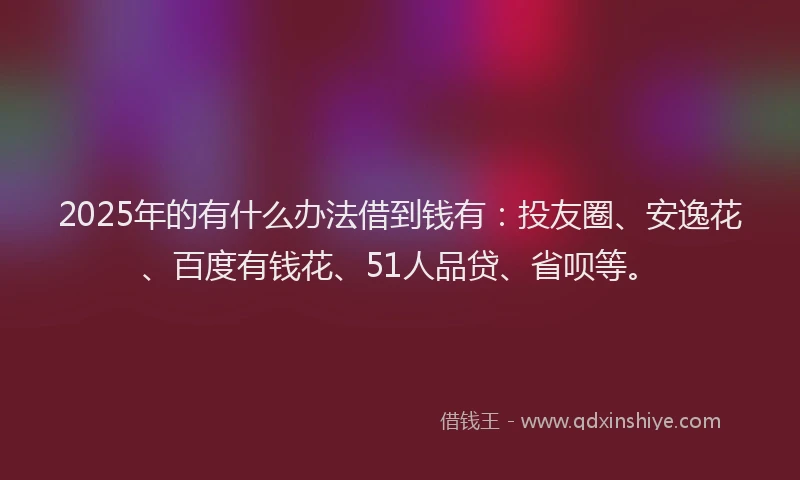 2025年的有什么办法借到钱有：投友圈、安逸花、百度有钱花、51人品贷、省呗等。