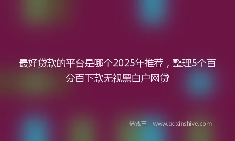 最好贷款的平台是哪个2025年推荐，整理5个百分百下款无视黑白户网贷