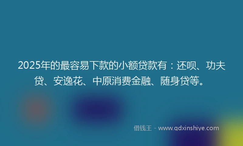 2025年的最容易下款的小额贷款有：还呗、功夫贷、安逸花、中原消费金融、随身贷等。