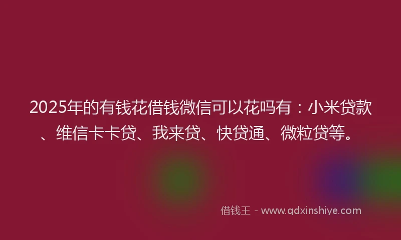 2025年的有钱花借钱微信可以花吗有：小米贷款、维信卡卡贷、我来贷、快贷通、微粒贷等。