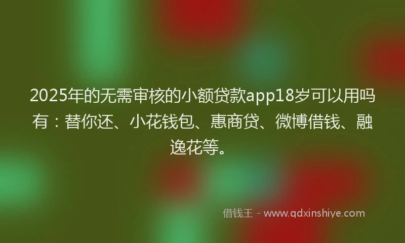 2025年的无需审核的小额贷款app18岁可以用吗有：替你还、小花钱包、惠商贷、微博借钱、融逸花等。