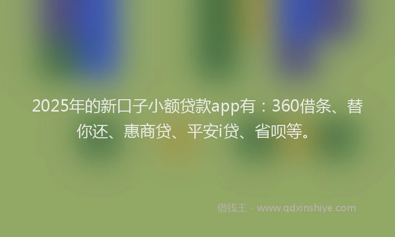 2025年的新口子小额贷款app有：360借条、替你还、惠商贷、平安i贷、省呗等。